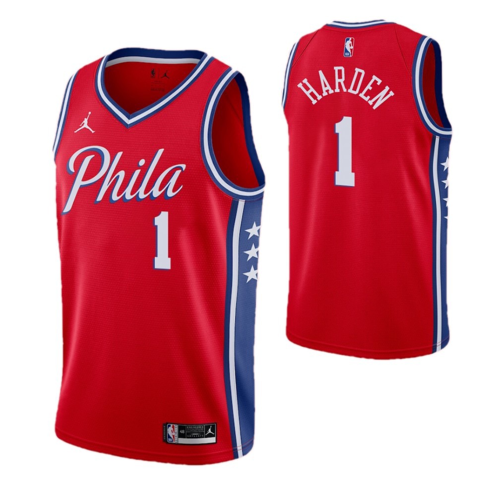 Men's Philadelphia 76ers James Harden #1 Jordan Red Swingman Jersey - Icon Edition-Pro Kit Vault | Brand New 26/27 Sports Jerseys